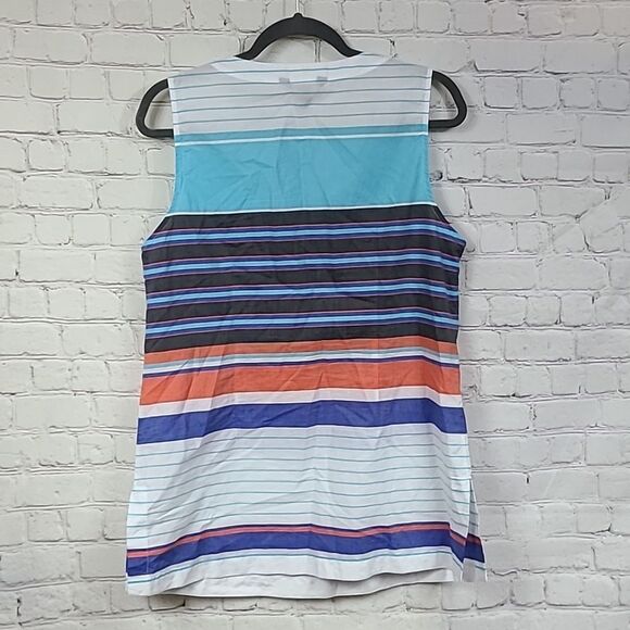 Tommy Bahama Ladies Aqua Blue Seaside Stripe Sleeveless Tunic Blouse Summer Top - Picture 10 of 11